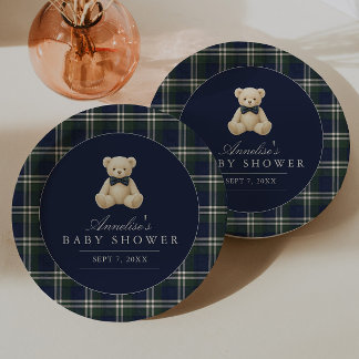 Vornehme Polo-Tartan-Teddybär-Jungen-Baby-Party Pappteller