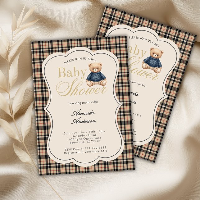 Vornehme Polo-Teddybär-Luxus-Beige-Baby-Shower Einladung (Von Creator hochgeladen)