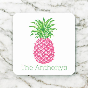 Vornehme rosa Ananas-Personalisierung Rechteckiger Pappuntersetzer