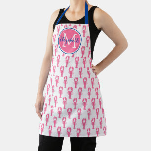Vornehme rosa Hummer auf Weiß mit navyblauer Monog Schürze