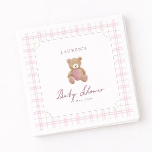 Vornehme rosa karierte Teddybär-Baby-Party-Serviet Serviette