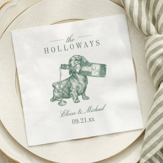 Vornehme Salbeigrüne Dachshund-Champagner-Hochzeit Serviette