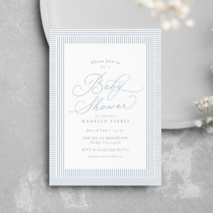 Vornehme Seersucker-Streifen blau-weiße Babyparty Einladung