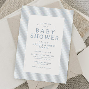 Vornehme Seersucker-Streifen blau-weiße Babyparty- Einladung