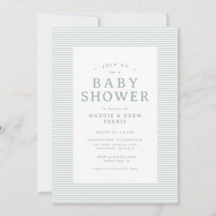 Vornehme Seersucker-Streifen grün-weiße Babyparty- Einladung