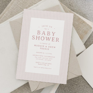 Vornehme Seersucker-Streifen-Rosa-Baby-Party Einladung
