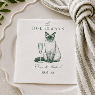 Vornehme Siamkatze in Champagner-Hochzeit im Prepp Serviette
