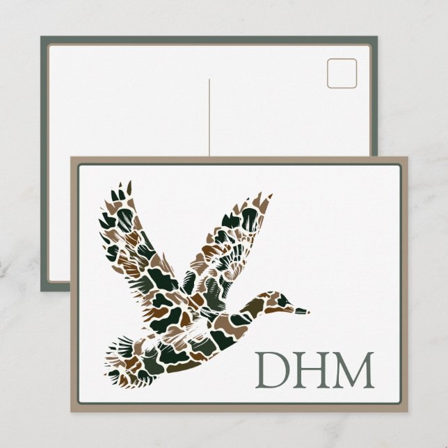 Vornehme Tarnung Stockente Monogramm Postkarte (Vorne/Hinten)