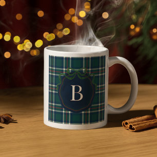 Vornehme Tartan Karo Weihnachts Monogramm Tasse