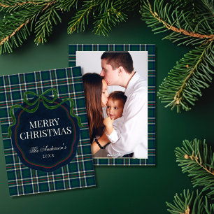 Vornehme Tartan Plaid Weihnachtsfoto-Feiertagskart Feiertagskarte