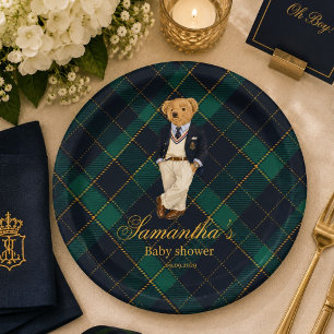 Vornehme Teddybär-Babyparty im Stil des alten Geld Pappteller