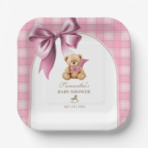 Vornehme Teddybär-Rosa-Karo-Mädchen-Baby-Party Pappteller