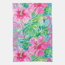 Vornehme tropische Blumen-Küchentücher Flamingo