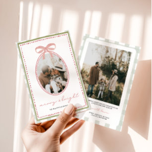 Vornehme Vintage-Rosabogen-Familienfoto-Weihnachte Feiertagskarte