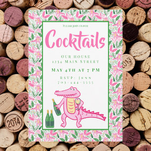 Vornehme Weinparty mit Alligator Pink & Green Cock Einladung