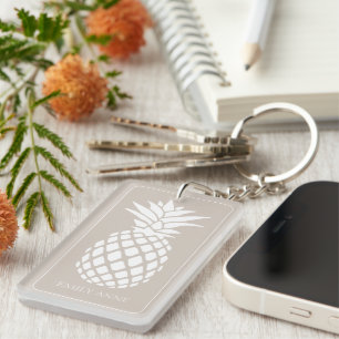 Vornehme weiße Ananas auf Beige Schlüsselanhänger