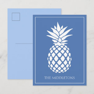 Vornehme weiße Ananas auf Blau Postkarte