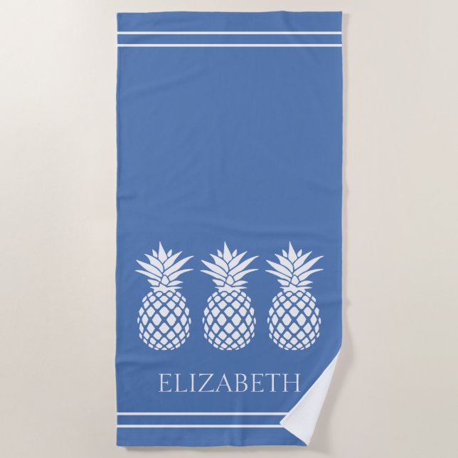 Vornehme weiße Ananas auf Blau Strandtuch (Vorderseite)