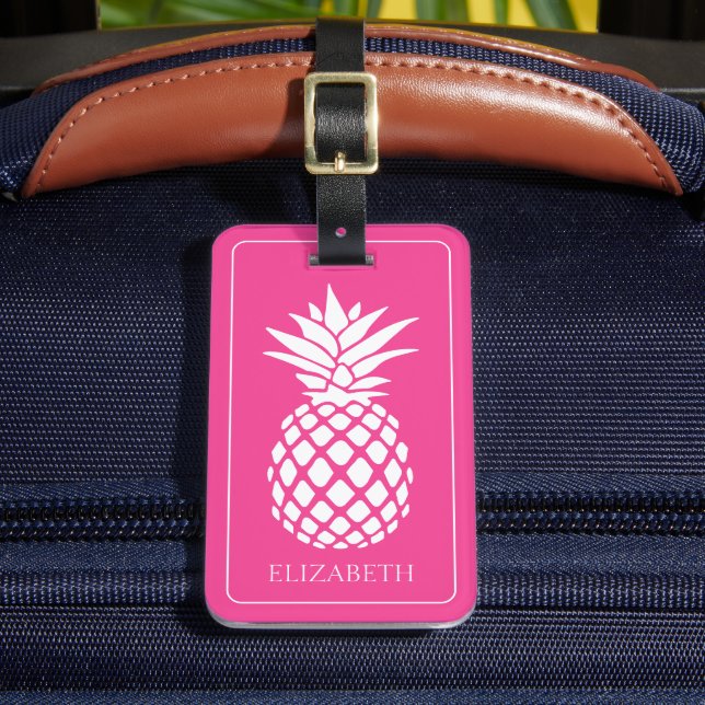 Vornehme weiße Ananas auf Rosa Gepäckanhänger (Vorderseite Insitu 2)
