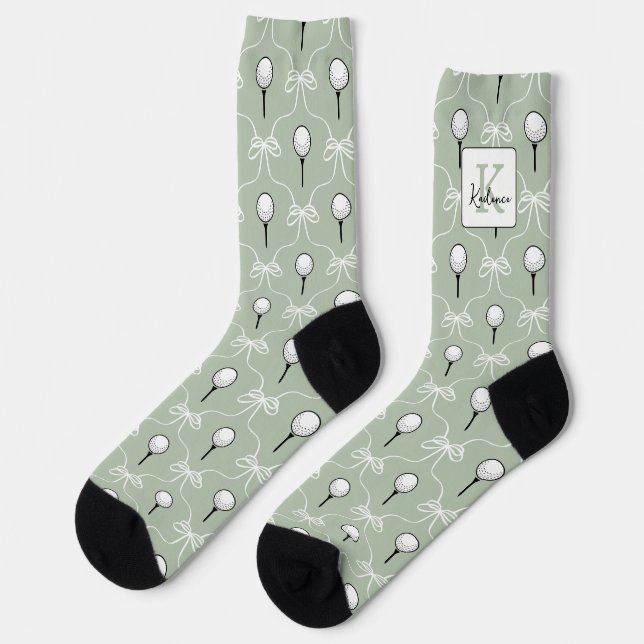 Vornehme weiße Schleife Golf Muster Monogramm  Socken (Linkes Detail)
