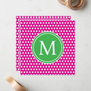 Vornehme weiße Tupfen auf rosa und grünem Monogram Mitteilungskarte
