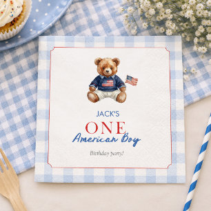 Vornehmer amerikanischer Teddybär Blau Gingham Jun Serviette