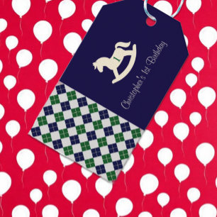 Vornehmer Schaukelpferd-Argyle zum 1. Geburtstag Geschenkanhänger