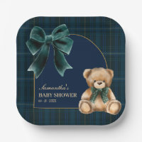Vornehmer Teddybär Grün Kariert Baby Shower  