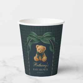 Vornehmer Teddybär im Polo-Look in Grün-Navy-Karie Pappbecher