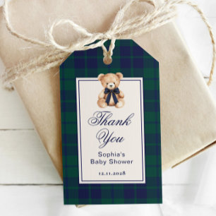Vornehmer Teddybär Karierter Babyparty-Dankeschön Geschenkanhänger