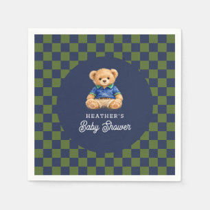 Vornehmer Teddybär Karo-Baby-Shower Serviette