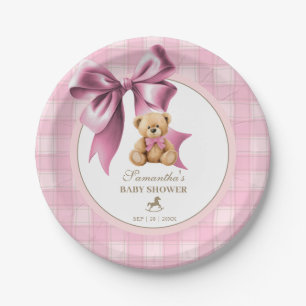 Vornehmer Teddybär Rosa Karo Mädchen Baby Shower Pappteller