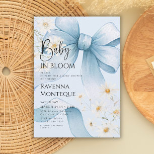 Vornehmes Baby in Bloom Blaues Schleifen-Margerite Einladung