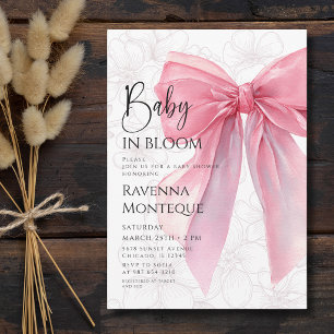 Vornehmes Baby in Bloom Blush-Schleife Florales Ba Einladung