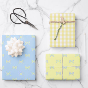Vornehmes Babymädchen-Shower Blau Gelber Bogen Gin Geschenkpapier Set