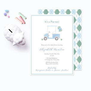 Vornehmes Blau Grün Golfcart Baby Boy Shower Einladung