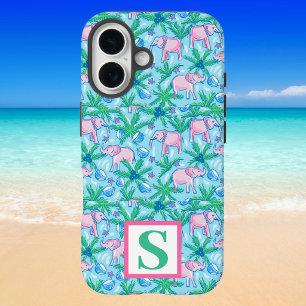 Vornehmes Elefantenmuster Personalisiertes Monogra iPhone 16 Hülle