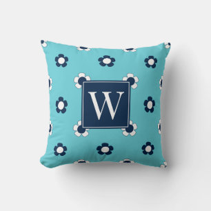 Vornehmes Gänseblümchenfeld – Türkis & Navy Monogr Kissen