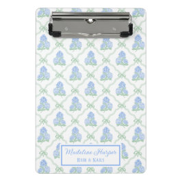 Vornehmes Gitter-Bow Blue & Green Hortensien Monog Mini Klemmbrett