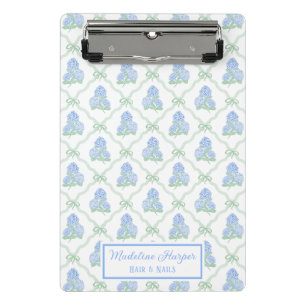Vornehmes Gitter-Bow Blue & Green Hortensien Monog Mini Klemmbrett