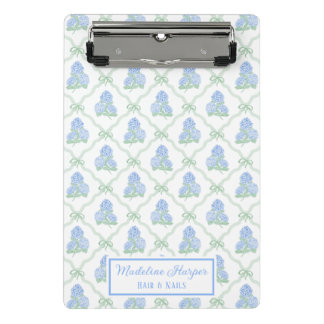 Vornehmes Gitter-Bow Blue & Green Hortensien Monog Mini Klemmbrett