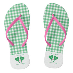 Vornehmes grünes und rosa Hochzeits-Pickleball Flip Flops