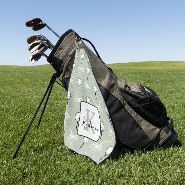 Vornehmes Hellgrün-Weiß-Schleifenmuster-Monogramm  Golfhandtuch (Gras)