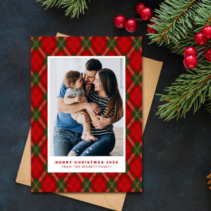 Vornehmes, kariertes Weihnachtsfoto im Vintage-Sti Feiertagskarte