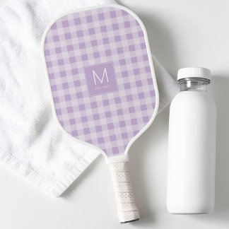 Vornehmes lila Gingham-Monogramm Etablierte Firma Pickleball Schläger