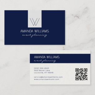 Vornehmes Monogramm Navy Blau und Creme Profession Visitenkarte