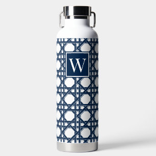 Vornehmes Navy-Blau-Rattan-Flechtwerk-Monogramm Trinkflasche