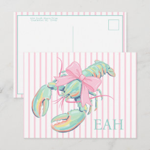 Vornehmes Pastell-Wasserfarben-Hummer-Monogramm Postkarte