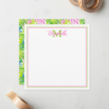 Vornehmes Pink und grüne Palmwedel-Monogramm