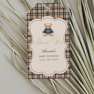 Vornehmes Polo-Teddybär-Luxus-Beige-Baby-Shower Geschenkanhänger